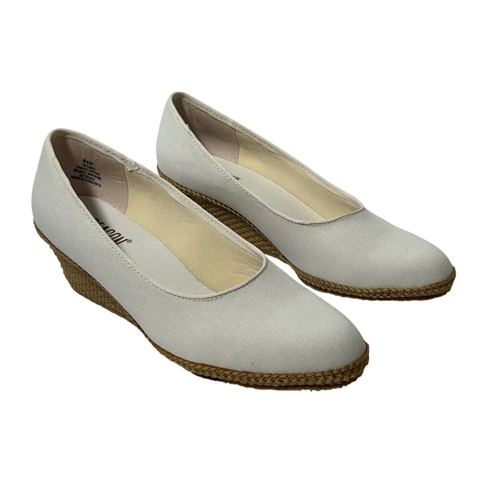 Beacon Newport White Canvas Espadrille Wedge Shoes Womens 8.5 M 181952 WHT